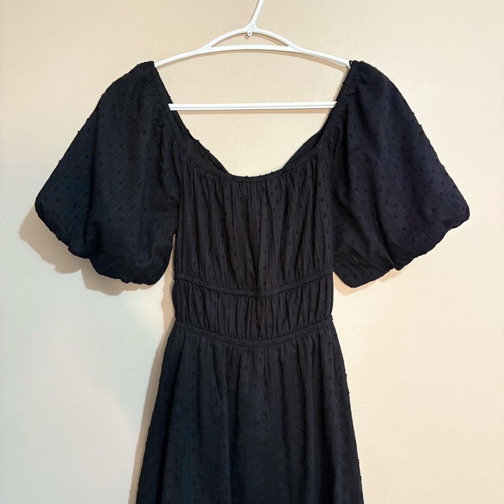 Japna Black Eyelet Cotton Puff Sleeve Open Back Dress – Size Small EUC - Picture 4 of 16